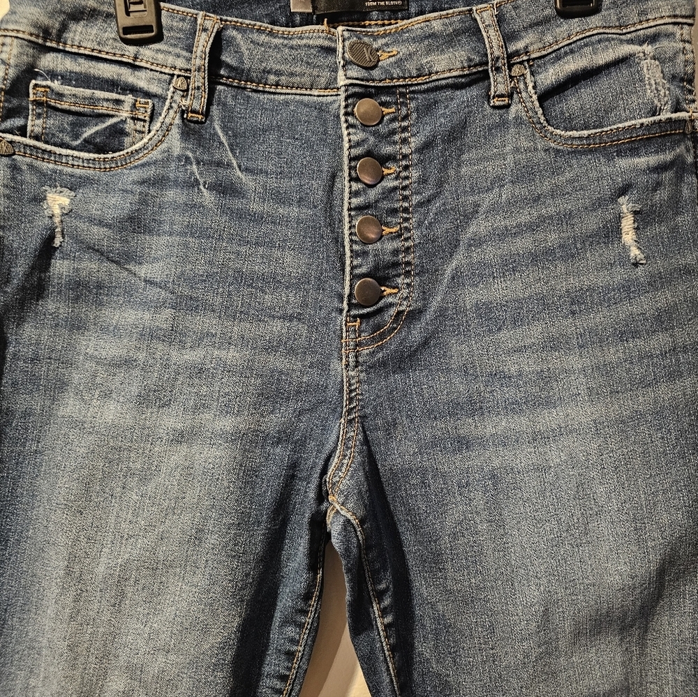 Kut From The Kloth Button Fly Skinny Jeans Size 12 High Rise Distressed Raw Hem - Picture 4 of 6